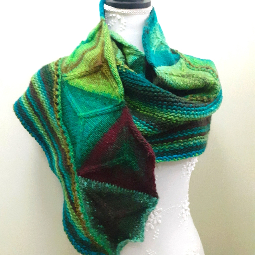 Handknit wool shawl, scarf